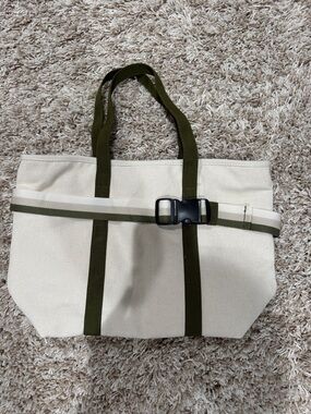 DSW Cream Canvas Tote with Olive Green Straps